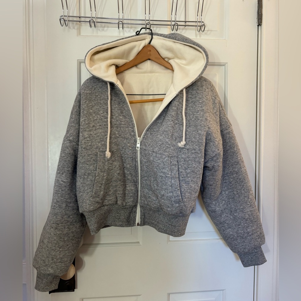 Madewell MWL Reversible Puffer Hoodie Jacket Size Small Heather Pepper